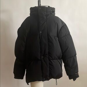 SANDRO PARIS Mens's Black Down Puffer Coat With Hood. XL.